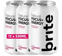 Brite Natural Focus. Energy Drink & Coffee Alternative for Productivity. Plant Based, Backed by Neuroscience. Low Calorie, Vegan, Gluten Free. Raspberry Mint 12 x 330 ml.
