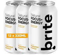 Brite Natural Focus. Energy Drink & Coffee Alternative for Productivity. Plant Based, Backed by Neuroscience. Low Calorie, Vegan, Gluten Free. Pineapple Mango 12 x 330 ml.