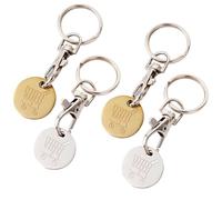 BRITECO 4pcs Stainless Steel Coin Keyring, Trolley Coin Keyring UK Set, Shopping Trolley Token Keyrings, Trolley Tokens for Supermarket, Cart Trolley Key, Removable Shopping Keychain (Gold)