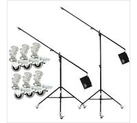BRITEK 11.3ft/3.44m Heavy Duty Boom Light Stand w/Steel Caster Rubber Wheels - 11.3’ (Black), Set of 2, - Boom to Stand Pivot Riser w/Counterweight Bag for Studio Outdoor Photography Portrait Video
