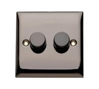 Britelite Double Dimmer Switch, 2 Gang 2 Way, Black Nickel | Trailing-edge rotary control for LED and halogen bulbs; suitable for domestic and commercial use; zinc construction.