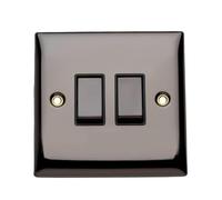 Britelite Double Light Switch, 1 Gang 2 Way, Black Nickel