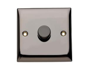 Britelite Single Dimmer Switch, 1 Gang 2 Way, Black Nickel | Trailing-edge rotary control for LED and halogen bulbs; suitable for domestic and commercial use; zinc construction.