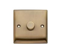 Britelite Single Dimmer Switch - Antique Brass Finish 1 Gang 2 Way Trailing Edge Dimmer Switch With Push On/Off Rotary Control For LED And Halogen Bulbs, Suitable For Domestic And Commercial Use