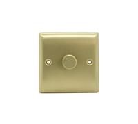 Britelite Single Dimmer Switch - Brushed Brass Finish 1 Gang 2 Way Trailing Edge Dimmer Switch With Push On/Off Rotary Control For LED And Halogen Bulbs, Suitable For Domestic And Commercial Use