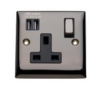 Britelite Single Plug Socket with 2 USB Ports, Black Nickel, 13A