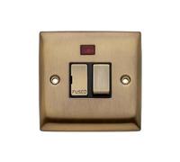 Britelite Switched Fused Spur, 13a, LED Indicator, Antique Brass