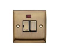 Britelite Switched Fused Spur - Antique Brass Finish 13A Fused Connection Unit with Power Indicator LED Light, Overload Protection for Hard Wired Appliances, Ideal for Traditional Home Settings