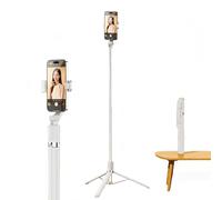 Briteroh Selfie Stick Tripod 1.7M, Extendable Selfie Pole with Removable Fill Light & Bluetooth Remote, 3 Modes 360° Rotation, Compact Tripod Stand for Selfie/Live Stream/Vlog/Travel, White