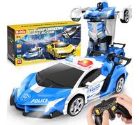 Britik Toys for Kids 3-8 Year Old: Transforming Remote Control Police Car Toys Gifts for Boys Age 3 4 5 6 7 8 Birthday Presents Toy for Toddler Transformable 2 in 1 Robot RC Car Toy-Blue