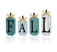 Britimes 4 Pcs Fall Decor Wooden Table Block Signs with Fall Lettered, Farmhouse Vintage Blue Tiered Tray Decor Rustic Autumn Indoor Party Tabletop Centerpieces for Home Kitchen Mantel Decorations