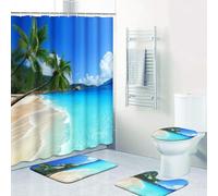 Britimes 4 Piece Shower Curtain Sets, with 12 Hooks, Tree Tropical with Non-Slip Rugs, Toilet Lid Cover and Bath Mat, Durable and Waterproof, for Bathroom Decor Set, 72" x 72"