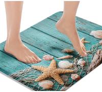 Britimes Bath Mat for Bathroom, Beach Seashells Starfish Sand Washable Cover Floor Rug Carpets Floor Mat Bathroom Decorations 18x30 Inches for Kitchen Bedroom Indoor