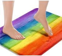 Britimes Bath Mat for Bathroom, Colorful Stripe Rainbow Washable Cover Floor Rug Carpets Floor Mat Bathroom Decorations 18x30 Inches for Kitchen Bedroom Indoor