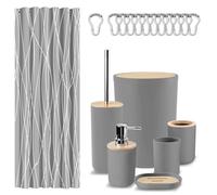 Britimes Bathroom Accessories Set, Shower Curtain Set, 7PCS, Grey Striped