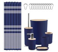 Britimes Bathroom Accessories Sets, Blue Shower Curtain Set with Trash Can, Soap Dispenser, Toilet Brush Holder, Toothbrush Holder and Toothbrush Cup for Bathroom Decor 72"*72"