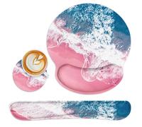 Britimes Blue Sea Pink Sand Beach Ergonomic Mouse Pad Set with Wrist Rest Non-Slip Rubber Base Wrist Cushion Support and Coasters Mousepad with Wrist Support for Computer Keyboard and Desk