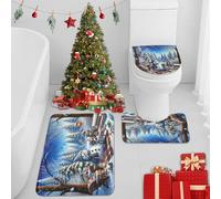 Britimes Christmas Cute Funny Snowman Bathroom Rug Set of 3 Winter Tree Colorful 3 Pieces Bath Mats Set No Silp Washable Cover Floor Rug Decorations for Kitchen Bathroom Bedroom