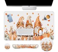 Britimes Fall Gnome Farmhouse Keyboard Mouse Pad Set Sunflower Rustic 4in1 Large Mousepad+Keyboard Wrist Rest+Mouse Wrist Rest+Coaster Ergonomic Design for Home Office Computer 35.4x15.7 inches