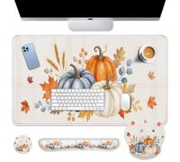 Britimes Fall Pumpkin Keyboard Mouse Pad Set Autumn Leaf 4in1 Large Mousepad+Keyboard Wrist Rest+Mouse Wrist Rest+Coaster Ergonomic Design for Home Office Computer 35.4x15.7 inches