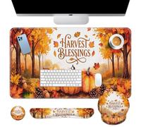 Britimes Fall Pumpkins and Pinecones Keyboard Mouse Pad Set 4in1 Large Mousepad+Keyboard Wrist Rest+Mouse Wrist Rest+Coaster Ergonomic Design for Home Office Computer 35.4x15.7 inches