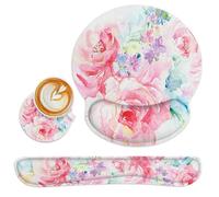 Britimes Flower Painting Watercolor Abstract Ergonomic Mouse Pad Set with Wrist Rest Non-Slip Rubber Base Wrist Cushion Support and Coasters Mousepad with Wrist Support for Computer Keyboard and Desk