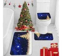 Britimes Gold Christmas Tree Bathroom Rug Set of 3 Blue Galaxy 3 Pieces Bath Mats Set No Silp Washable Cover Floor Rug Decorations for Kitchen Bathroom Bedroom