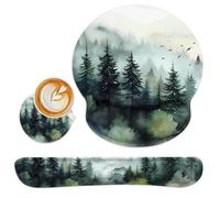 Britimes Green Ink Style Mountain Forest Ergonomic Mouse Pad Set with Wrist Rest Non-Slip Rubber Base Wrist Cushion Support and Coasters Mousepad with Wrist Support for Computer Keyboard and Desk