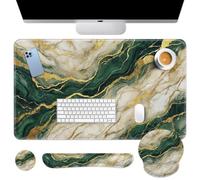 Britimes Marble Gold Green Keyboard Mouse Pad Set Abstract Modern Emerald 4in1 Large Mousepad+Keyboard Wrist Rest+Mouse Wrist Rest+Coaster Ergonomic Design for Home Office Computer 35.4x15.7 inches