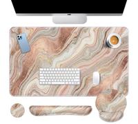Britimes Marble Gold Pink Keyboard Mouse Pad Set Abstract Glitter 4in1 Large Mousepad+Keyboard Wrist Rest+Mouse Wrist Rest+Coaster Ergonomic Design for Home Office Computer 35.4x15.7 inches