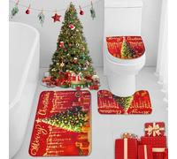 Britimes Merry Christmas Christmas Tree Bathroom Rug Set of 3 Gifts Gold Ornaments Red 3 Pieces Bath Mats Set No Silp Washable Cover Floor Rug Decorations for Kitchen Bathroom Bedroom