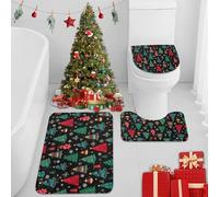 Britimes Merry Christmas Colorful Pine Tree Bathroom Rug Set of 3 Golden Snowflakes Black Red 3 Pieces Bath Mats Set No Silp Washable Cover Floor Rug Decorations for Kitchen Bathroom Bedroom