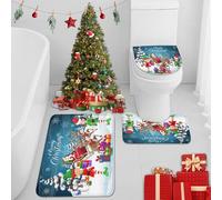 Britimes Merry Christmas Cute Snowman Xmas Bathroom Rug Set of 3 Tree Winter Reindeer 3 Pieces Bath Mats Set No Silp Washable Cover Floor Rug Decorations for Kitchen Bathroom Bedroom