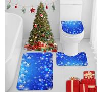 Britimes Merry Christmas Geometry Snowflakes Bathroom Rug Set of 3 Ball Happy Blue 3 Pieces Bath Mats Set No Silp Washable Cover Floor Rug Decorations for Kitchen Bathroom Bedroom