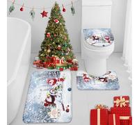 Britimes Merry Christmas Happy Snowman Bathroom Rug Set of 3 Christmas Balls Snow Pine Tree 3 Pieces Bath Mats Set No Silp Washable Cover Floor Rug Decorations for Kitchen Bathroom Bedroom