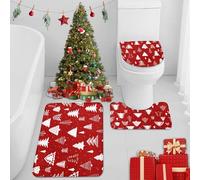 Britimes Merry Christmas Red Pine Tree Bathroom Rug Set of 3 Happy Tree Red 3 Pieces Bath Mats Set No Silp Washable Cover Floor Rug Decorations for Kitchen Bathroom Bedroom