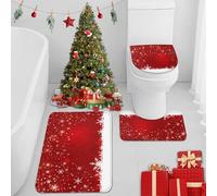 Britimes Merry Christmas Red Snowflakes Bathroom Rug Set of 3 White Geometric Snowflakes 3 Pieces Bath Mats Set No Silp Washable Cover Floor Rug Decorations for Kitchen Bathroom Bedroom