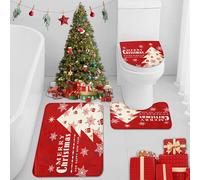 Britimes Merry Christmas Snowflakes Red Bathroom Rug Set of 3 Winter Tree Happy Moon 3 Pieces Bath Mats Set No Silp Washable Cover Floor Rug Decorations for Kitchen Bathroom Bedroom