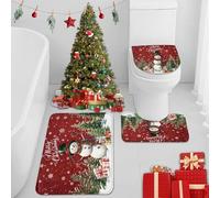 Britimes Merry Christmas Snowman Bathroom Rug Set of 3 Gifts Pine Tree Snowflakes Red 3 Pieces Bath Mats Set No Silp Washable Cover Floor Rug Decorations for Kitchen Bathroom Bedroom