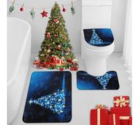 Britimes Merry Christmas Tree Ball Star Bathroom Rug Set of 3 Blue Winter Pine 3 Pieces Bath Mats Set No Silp Washable Cover Floor Rug Decorations for Kitchen Bathroom Bedroom