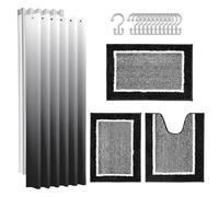 Britimes Ombre Black Bathroom Sets with Shower Curtain and Rugs, Modern Minimalist Striped Waterproof Shower Curtain Liner and Soft Non Slip Bath Mat for Bathroom Decor and Accessories Hooks