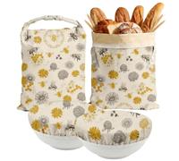 Britimes Reusable Beeswax Bread Bags and Bowl Covers Set, Beige Honeybee & Flower 2 XL Waxed Cotton Bread Bags, 2 Natural Food-Safe Bowl Covers, Keeps Loaves Fresh Longer, Zero Waste