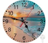 Britimes Round Wall Clock Non-Ticking Silent Battery Operated Clock 10 Inch, Sea Beach Blue Sky Sand Home Decor for Living Room, Kitchen, Bedroom, and Office