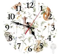 Britimes Round Wall Clock Silent Non-Ticking Battery Operated Clock 12 Inch, Cute Woodland Nursery Bunny Fox Home Decor for Living Room, Bathroom, Bedroom, Kitchen, Office and School