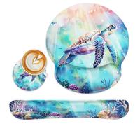 Britimes Sea Turtle Coral Reef Sea World Ergonomic Mouse Pad Set with Wrist Rest Non-Slip Rubber Base Wrist Cushion Support and Coasters Mousepad with Wrist Support for Computer Keyboard and Desk