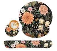 Britimes Spring Flower Leaves Floral Colorful Ergonomic Mouse Pad Set with Wrist Rest Non-Slip Rubber Base Wrist Cushion Support and Coasters Mousepad with Wrist Support for Computer Keyboard and Desk