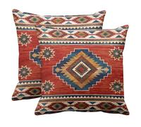 Britimes Throw Pillow Covers, Aztec Kilim Home Art Decor, 18 x 18 Inches Set of 2 Cushion Couch Sofa Cases, Abstract Oil Painting Pillowcases for Bedroom, Living Room, Geometric Tribal Decorative