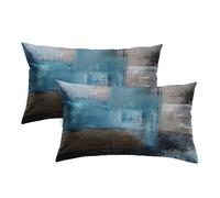 Britimes Throw Pillow Covers Modern Home Art Decor, 12 x 20 Inches Set of 2 Pillow Cases Decorative, Abstract Oil Painting Pillowcases for Bedroom, Living Room, Teal Grey