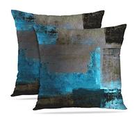 Britimes Throw Pillow Covers Modern Home Art Decor, 16 x 16 Inches Set of 2 Pillow Cases Decorative, Abstract Oil Painting Pillowcases for Bedroom, Living Room, Cushion Couch Sofa, Teal Grey