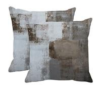 Britimes Throw Pillow Covers Modern Home Art Decor, 20 x 20 Inches Set of 2 Abstract Oil Painting Pillowcases for Bedroom, Living Room, Cushion Couch Sofa, Beige Home Grey Brown